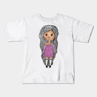 Cute Zentangle Girl Kids T-Shirt